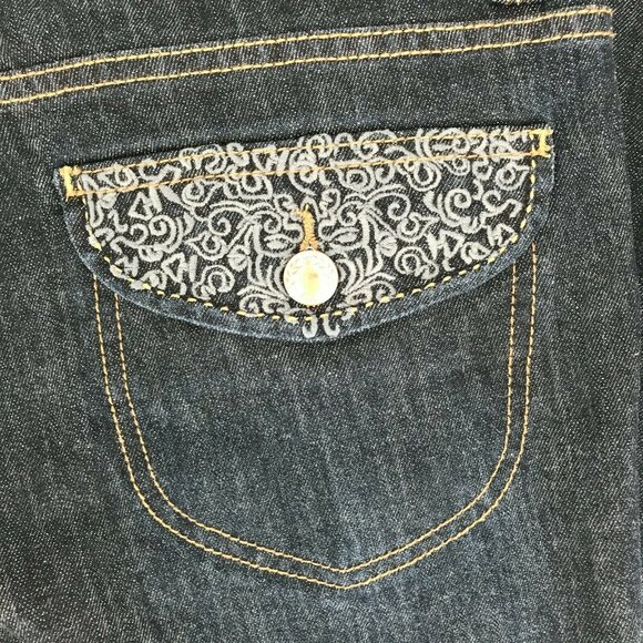Jordache Premium Womens Blue Flat Front Flap Pocket Flare Denim Jeans Size 8R - Picture 5 of 8